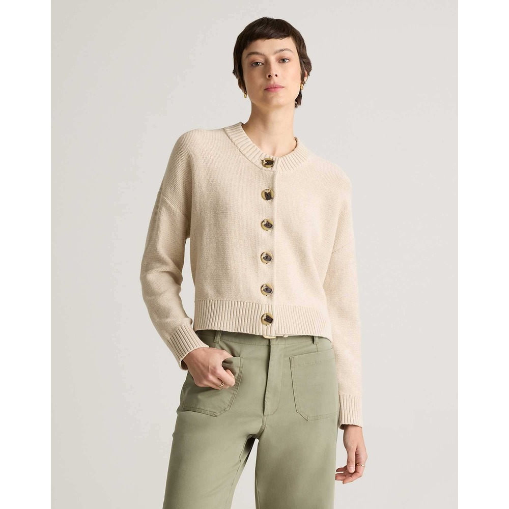 Quince 100% Cotton Cardigan Sweater Tan Button Preppy Capsule Relaxed L